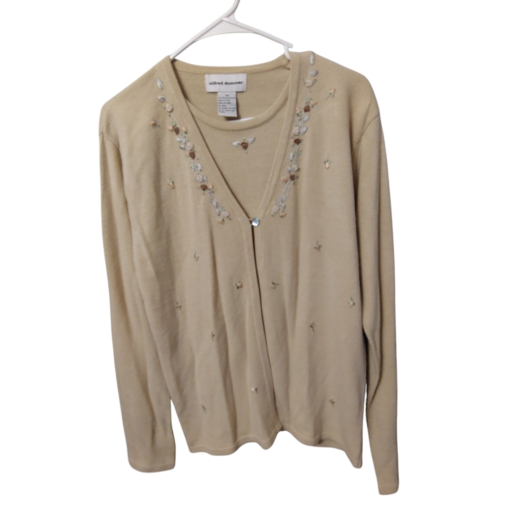 Alfred Dunner Women's Size 12 Embellished Faux Cardigan Layered-Look Sweater